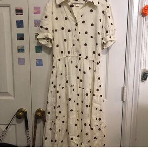 Cream dress with brown polka dots